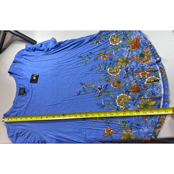 JW Collection Size L Blue Floral Print Rayon Knit Top Short Sleeve - Picture 5 of 9